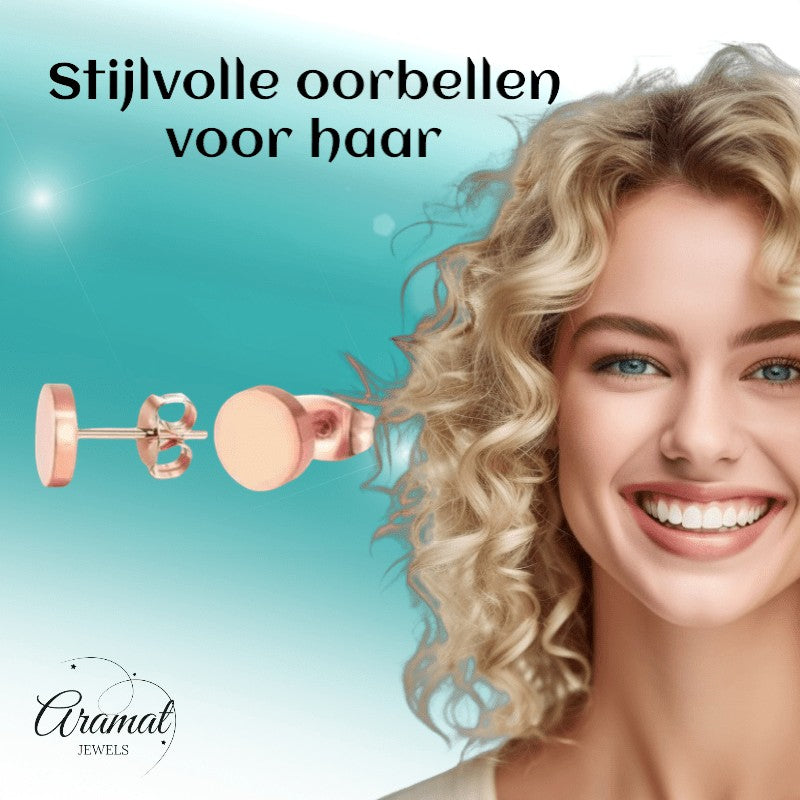 Rosekleurige Ronde Oorstekers RVS 8mm - Aramat Jewels - Oorbellen - cadeautip