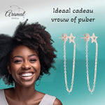 Rosékleurige ster oorbellen met kettinkje - oor161 - Oorbellen kopen# - 8mm - alles - cadeau