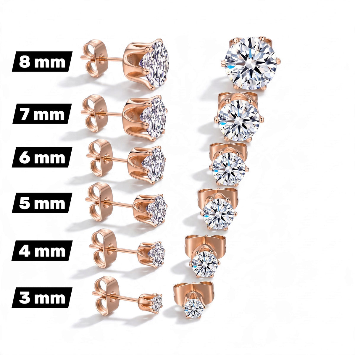 RVS zirkonia oorstekers rosékleur – rond transparant