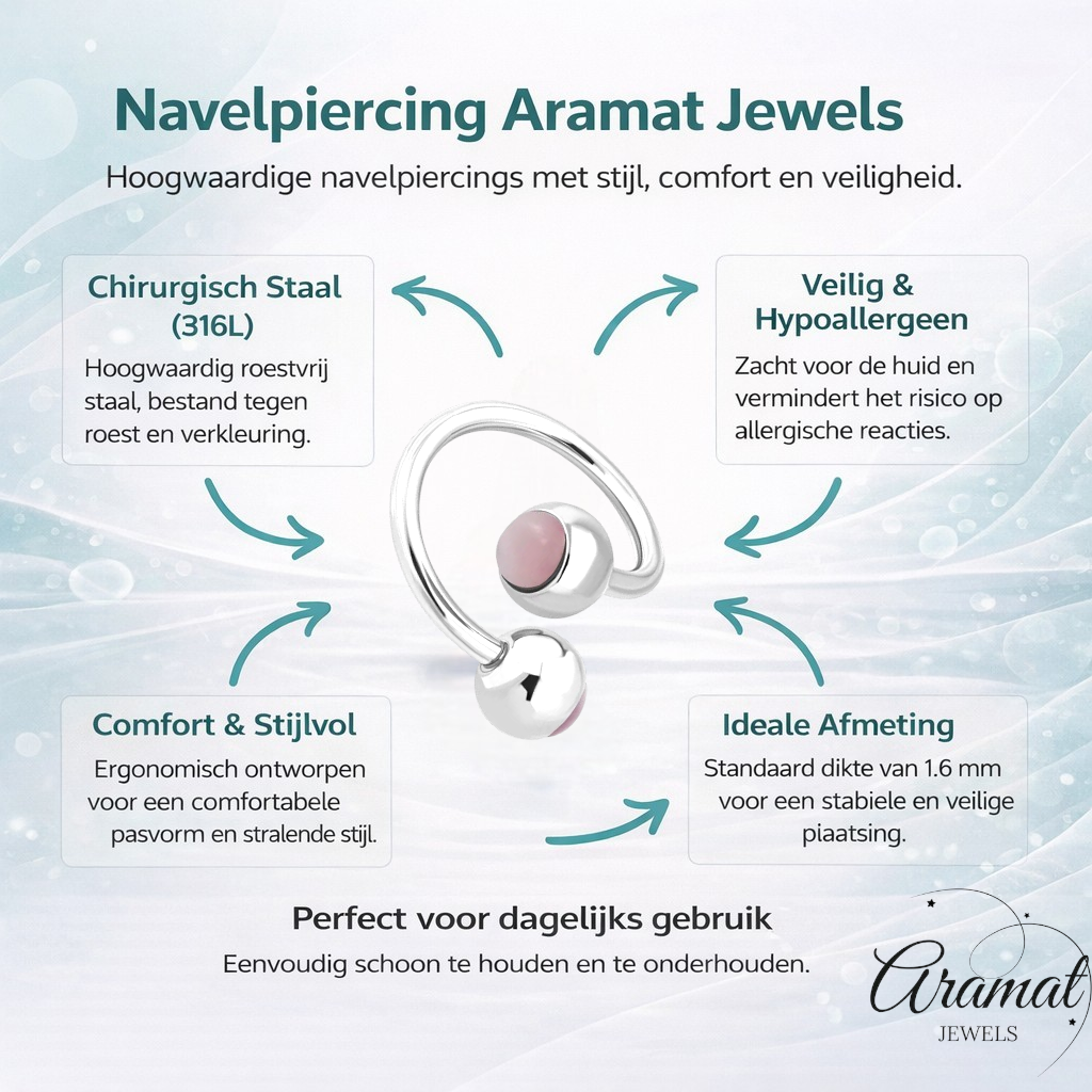 Piercing au nombril en spirale d'acier œil de chat rose