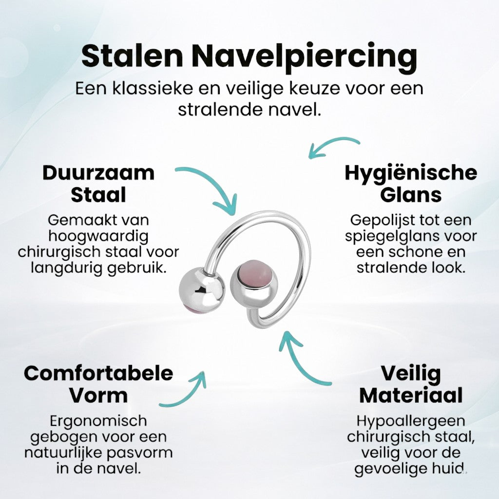 Piercing au nombril en spirale d'acier œil de chat rose