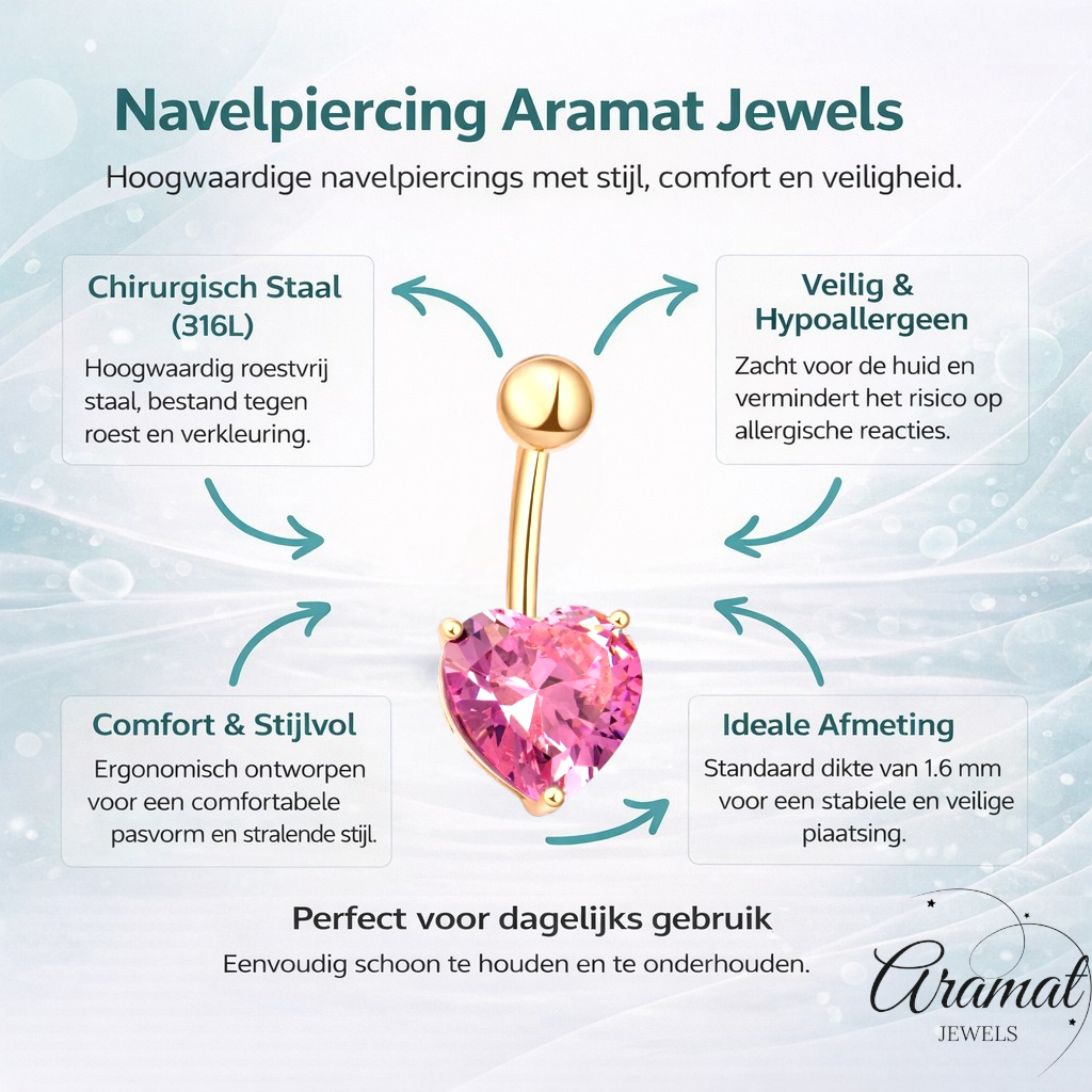 Pink Heart Navel Piercing with Zirconia