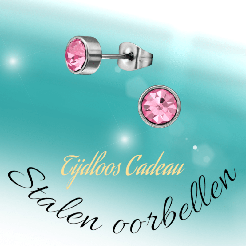 Roze kristal oorstekers – 5mm zilver RVS - Aramat Jewels - Oorbellen - cadeautip