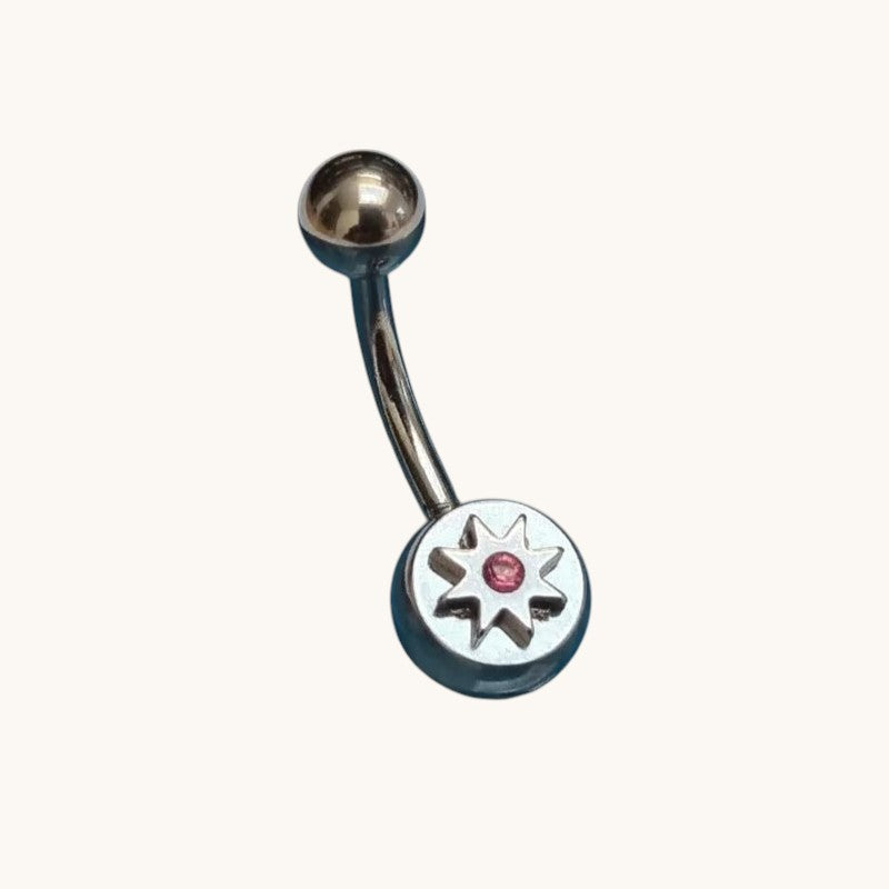 Pink Star Zirconia Steel Navel Piercing