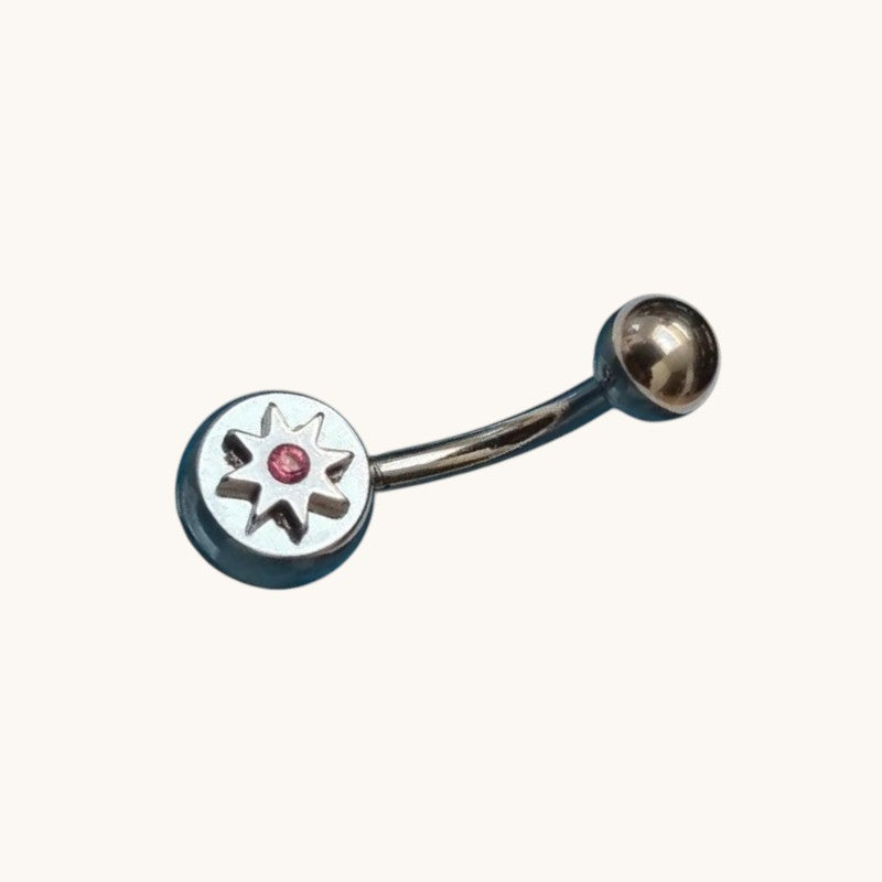Pink Star Zirconia Steel Navel Piercing