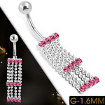 Roze kristal stenen barbell buik ring