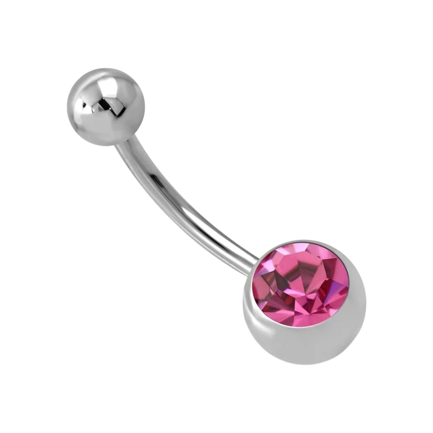 Piercing nombril en acier et zircon rose avec pierre