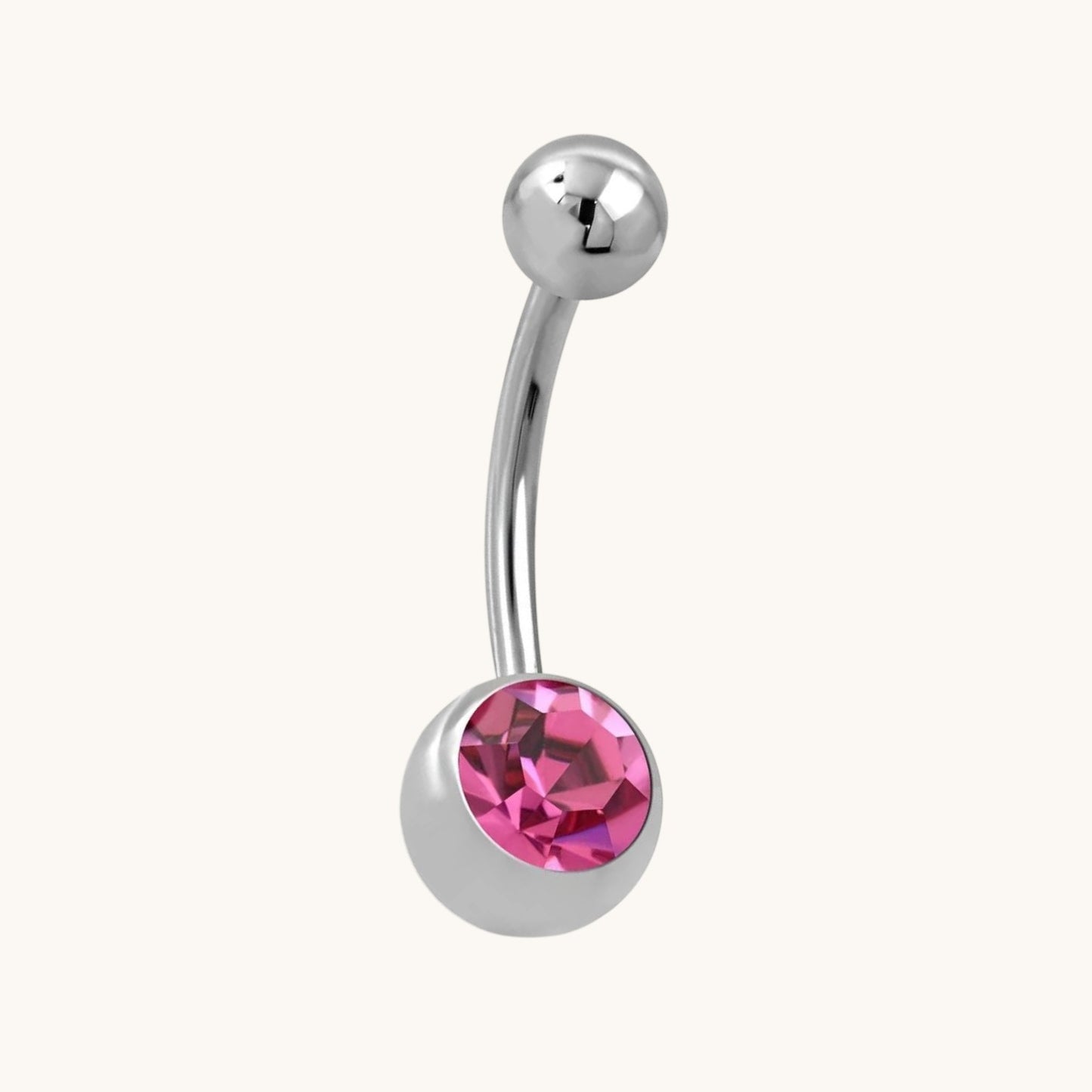 Piercing nombril en acier et zircon rose avec pierre
