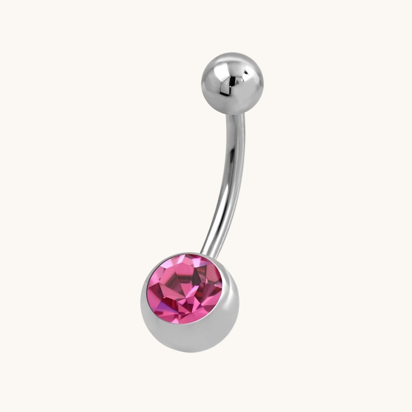 Piercing nombril en acier et zircon rose avec pierre