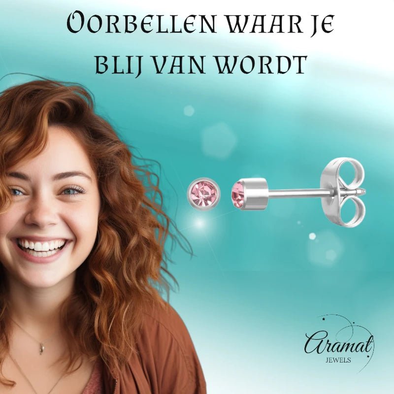 Roze zirkonia zweerknopjes 3mm RVS - oor605 - XE30032 - Oorbellen kopen# - 3mm - alles - cadeau