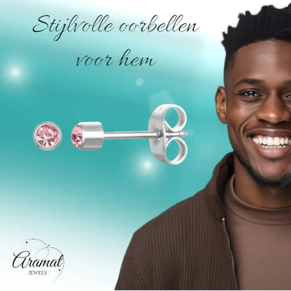 Roze zirkonia zweerknopjes 3mm RVS - oor605 - XE30032 - Oorbellen kopen# - 3mm - alles - cadeau