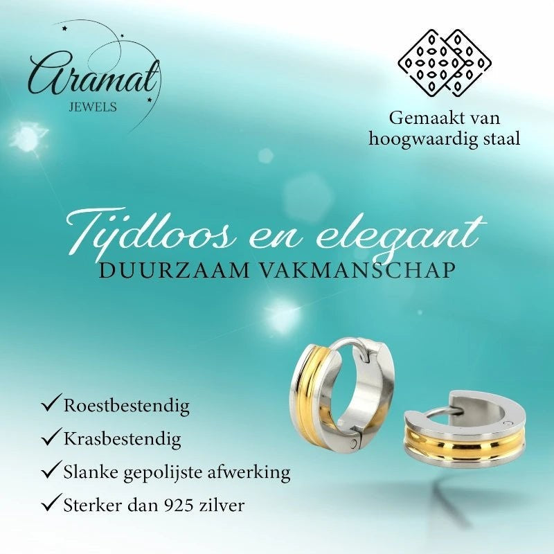 RVS Bicolor Creolen Goud Zilver 20mm - Huggie Oorringen Unisex - Aramat Jewels - Oorringen - cadeautip