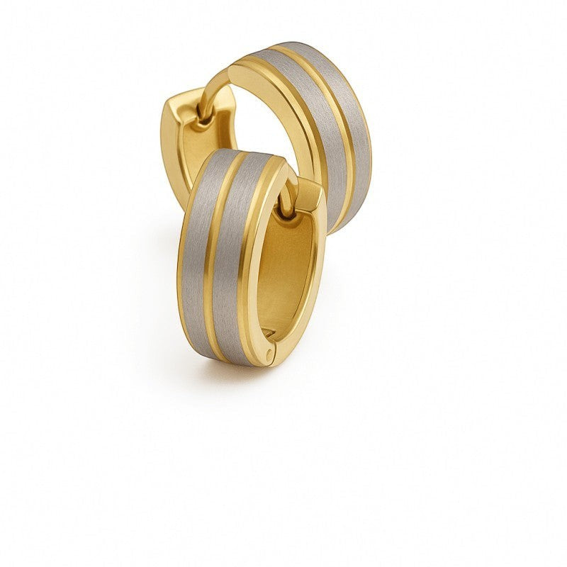 Rvs Bicolor Oorbellen 13x5mm - Aramat Jewels® - oor5906 - Oorringen kopen# - 13mm - 5mm - alles