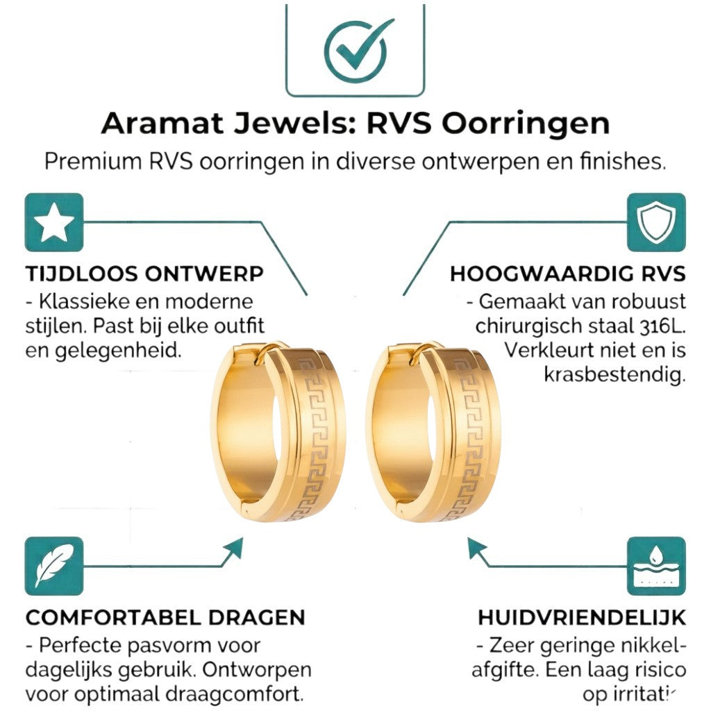 RVS Creolen Goudkleur Grieks Motief/Versace (13 & 20mm) - Aramat Jewels - Oorringen - cadeautip