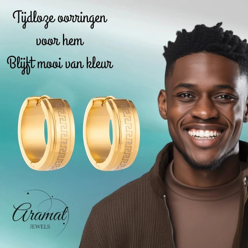 RVS Creolen Goudkleur Grieks Motief/Versace (13 & 20mm) - Aramat Jewels - Oorringen - cadeautip
