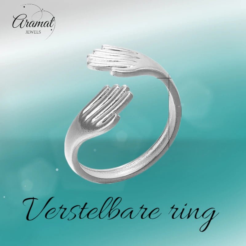 RVS Damesring Verstelbaar – 2 Handjes – One Size - ring335 - 80116 - Ringen kopen# - Zilverkleur - alles - boho