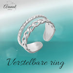 RVS Damesring Verstelbaar – 2 Lijnen (Schakel & Gestreept) – One Size - ring334 - 80113 - Ringen kopen# - Zilverkleur - alles - boho