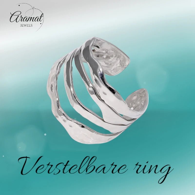 RVS Damesring Verstelbaar – 4 Grillige Lijnen – 17 mm - ring337 - 73886 - Ringen kopen# - Zilverkleur - alles - boho