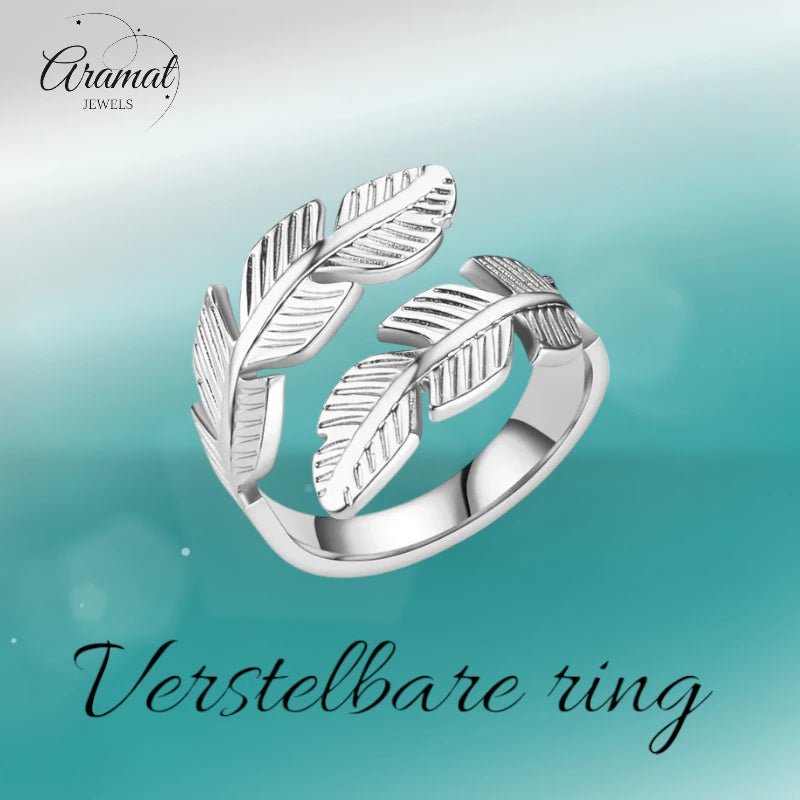 RVS Damesring Verstelbaar – Brede Open Veertjesvorm – 15 mm - ring344 - 2981 - Ringen kopen# - Zilverkleur - alles - boho