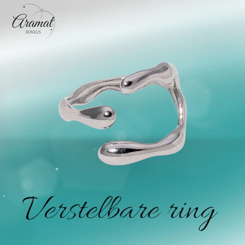 RVS Damesring Verstelbaar – Grillige Brede Open Ring – 16 mm - ring340 - 73887 - Ringen kopen# - Zilverkleur - alles - boho