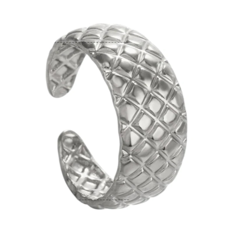 RVS Damesring Verstelbaar – Ruitjes Patroon - one size - ring345 - 76735 - Ringen kopen# - Zilverkleur - alles - boho