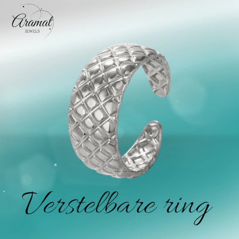 RVS Damesring Verstelbaar – Ruitjes Patroon - one size - ring345 - 76735 - Ringen kopen# - Zilverkleur - alles - boho