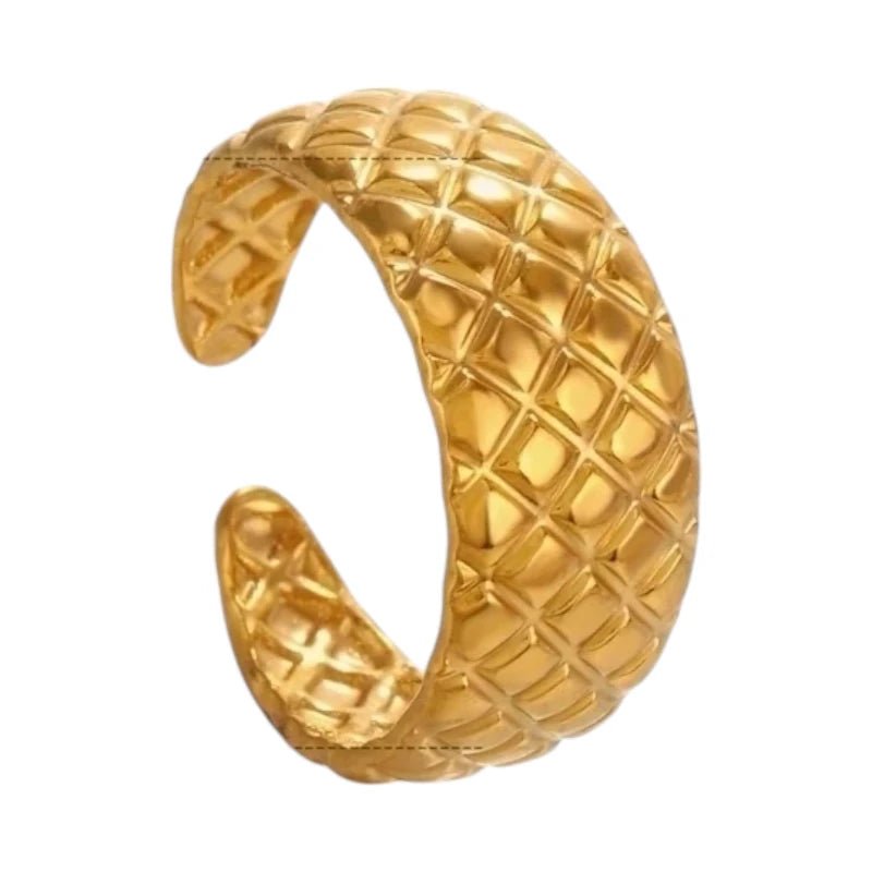 RVS Damesring Verstelbaar – Ruitjes Patroon - one size - ring347 - 76746 - Ringen kopen# - Goudkleur - alles - boho