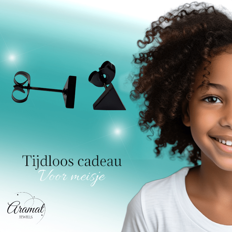 RVS Driehoek Oorbellen Zwart 7mm - Geometrische Oorstekers - Aramat Jewels - Oorbellen - cadeautip