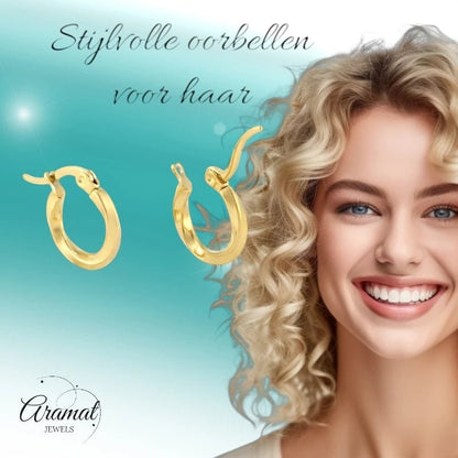 RVS Goudkleurige Gedraaide Oorringen 10mm - Trendy & Tijdloos - oor2521 - Oorringen kopen