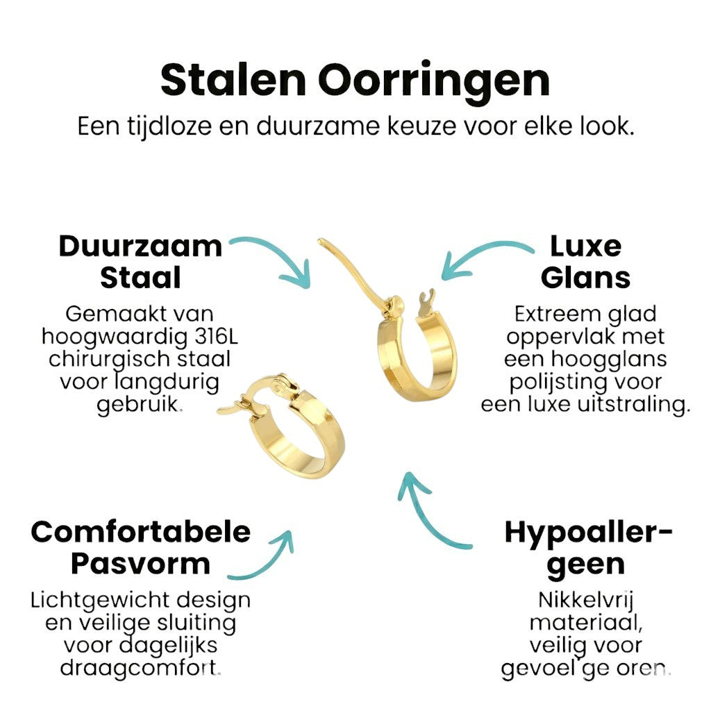 RVS Goudkleurige Oorringetjes 10mm - Blokjesmotief - oor2001 - Oorringen kopen