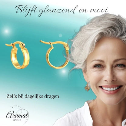 RVS Goudkleurige Oorringetjes 10mm - Blokjesmotief - oor2001 - Oorringen kopen