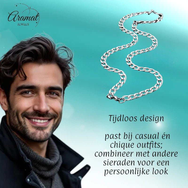 RVS Gourmet Ketting Zilverkleur 50 - 60cm - Sterke Schakelketting - Aramat Jewels - Halskettingen - cadeautip