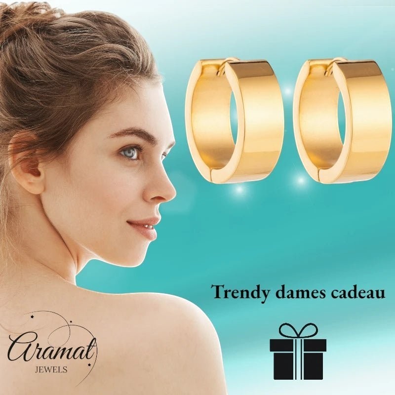 RVS Hoepel Oorringen Glad Goudkleur 20mm - Dames - Aramat Jewels - Oorringen - cadeautip