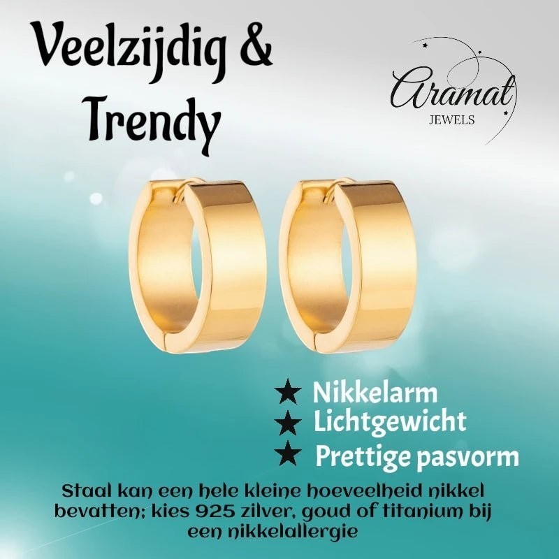 RVS Hoepel Oorringen Glad Goudkleur 20mm - Dames - Aramat Jewels - Oorringen - cadeautip