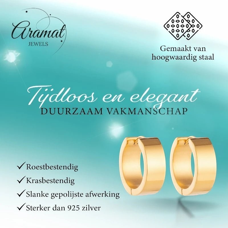 RVS Hoepel Oorringen Glad Goudkleur 20mm - Dames - Aramat Jewels - Oorringen - cadeautip