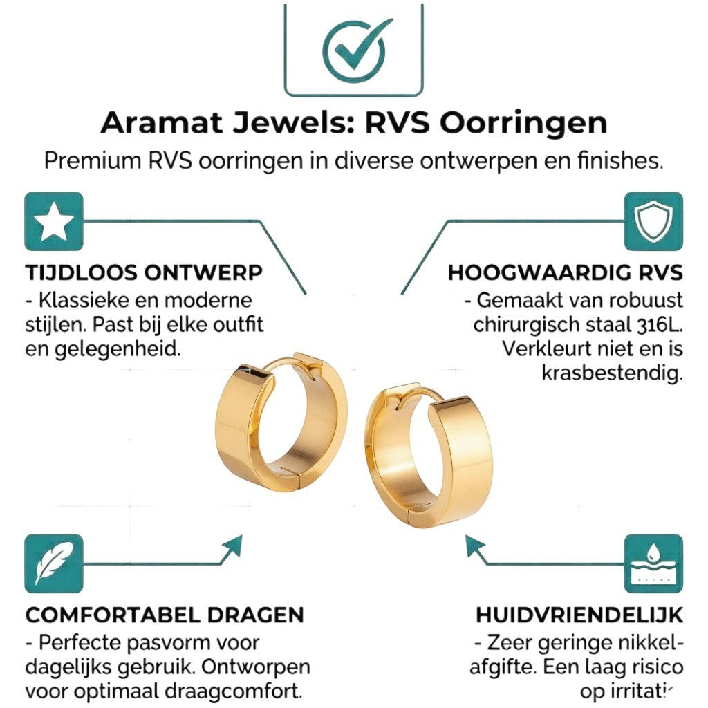 RVS Hoepel Oorringen Glad Goudkleur 20mm - Dames - Aramat Jewels - Oorringen - cadeautip