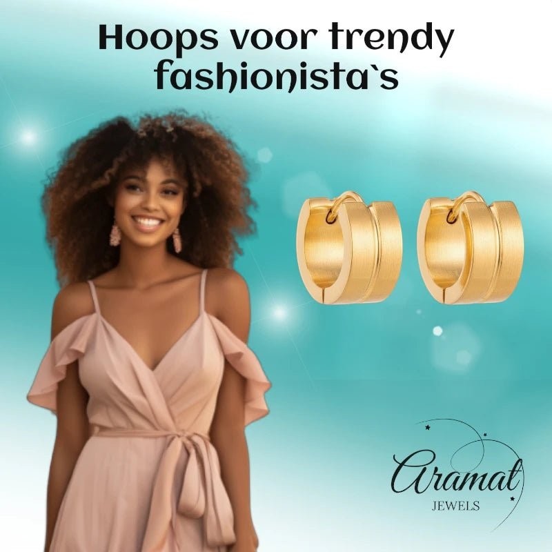 RVS Huggie Oorringen Dunne Gleuf Goudkleur 13mm - Dames - Aramat Jewels - Oorringen - cadeautip