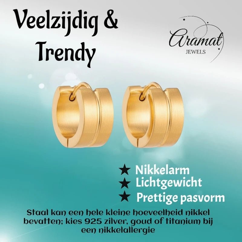 RVS Huggie Oorringen Dunne Gleuf Goudkleur 13mm - Dames - Aramat Jewels - Oorringen - cadeautip