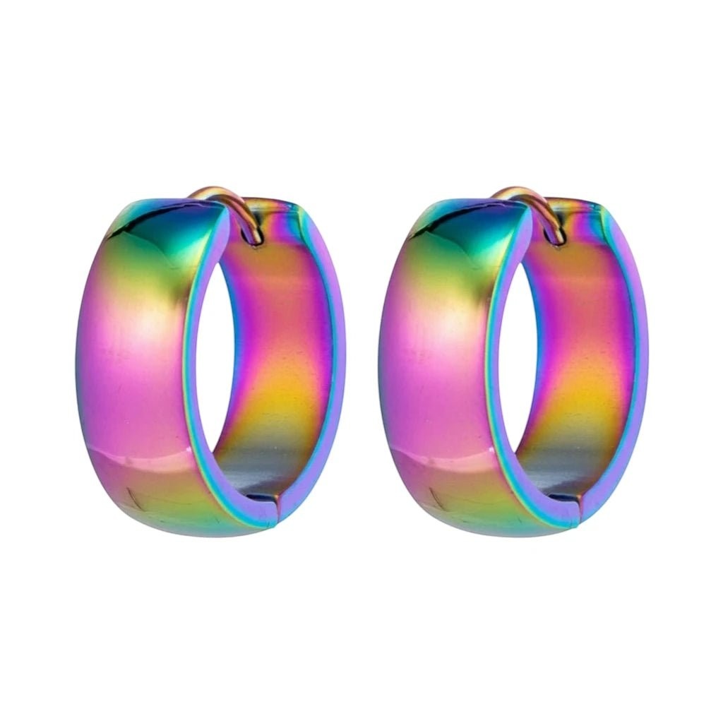 RVS Huggie Oorringen Glad Regenboogkleur 20mm - Unisex - Aramat Jewels - Oorringen - cadeautip