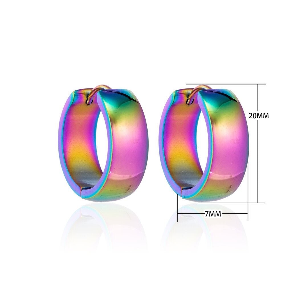 RVS Huggie Oorringen Glad Regenboogkleur 20mm - Unisex - Aramat Jewels - Oorringen - cadeautip