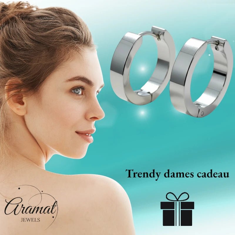 RVS Huggies Oorringen Zilverkleur 17x4mm - Dikke Hoepels Unisex - Aramat Jewels - Oorringen - cadeautip