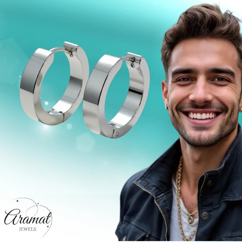 RVS Huggies Oorringen Zilverkleur 17x4mm - Dikke Hoepels Unisex - Aramat Jewels - Oorringen - cadeautip