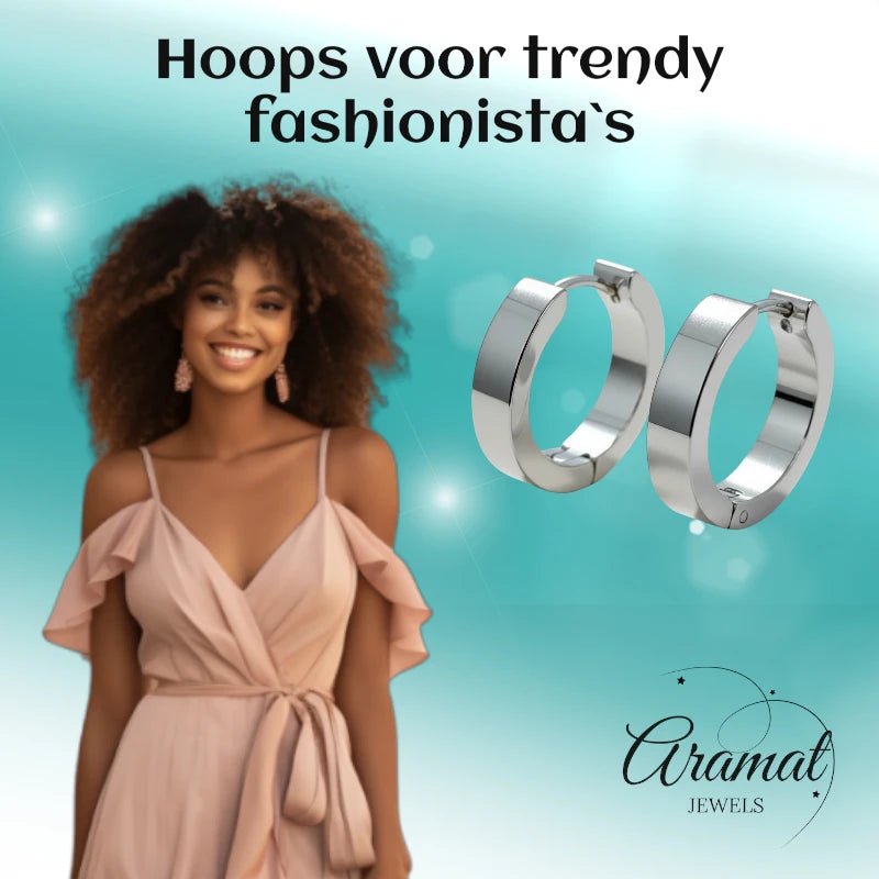 RVS Huggies Oorringen Zilverkleur 17x4mm - Dikke Hoepels Unisex - Aramat Jewels - Oorringen - cadeautip