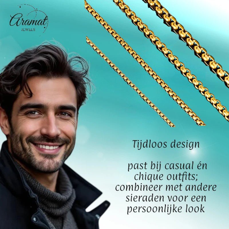 RVS Jasseron Ketting Goudkleur 50 - 60cm - Elegante Schakelketting - Aramat Jewels - Halskettingen - cadeautip