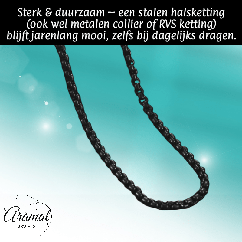 RVS Jasseron Ketting Zwart - Stoere Schakelketting Unisex - Aramat Jewels - Halskettingen - cadeautip