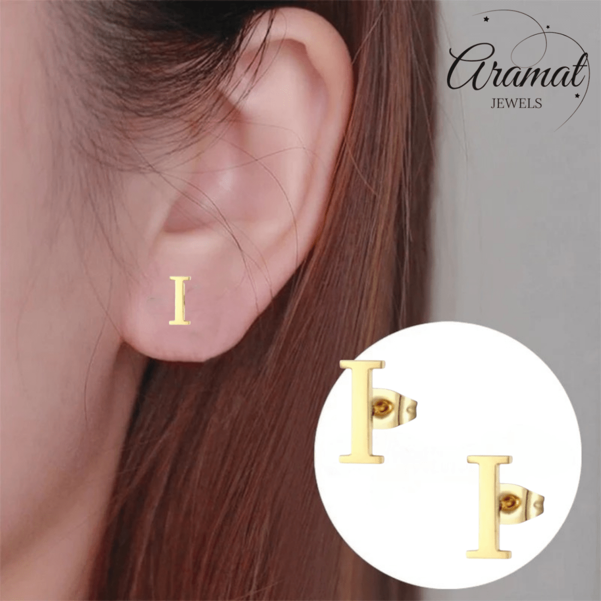 RVS letter I oorstekers goudkleurig - Aramat Jewels - Oorbellen - cadeautip