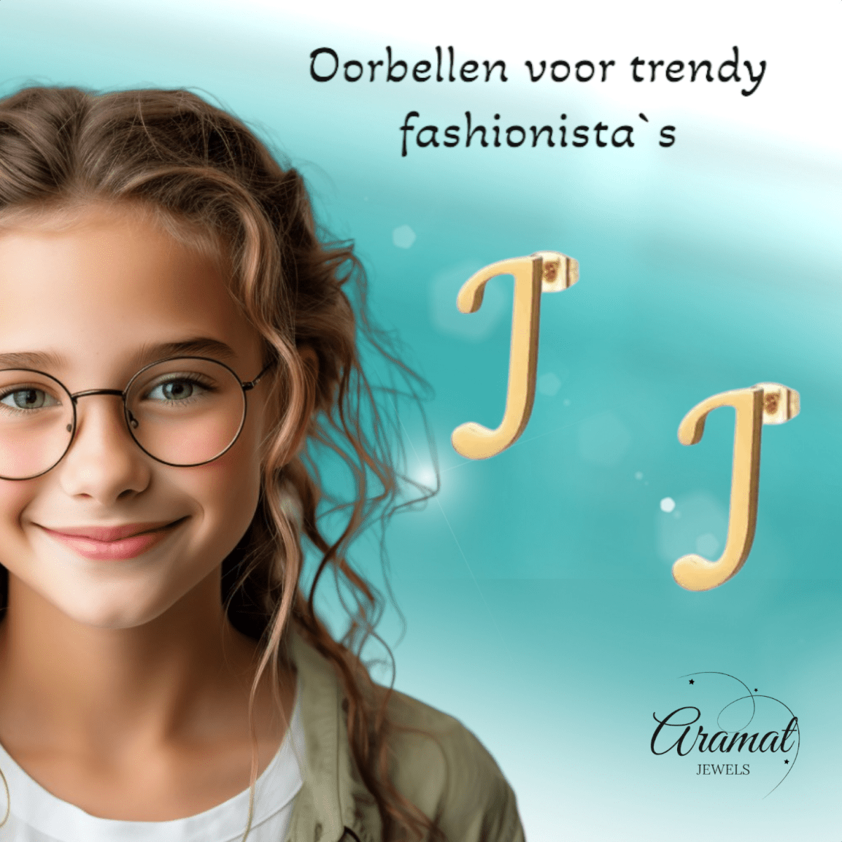 RVS letter J oorstekers goudkleurig - Aramat Jewels - Oorbellen - cadeautip