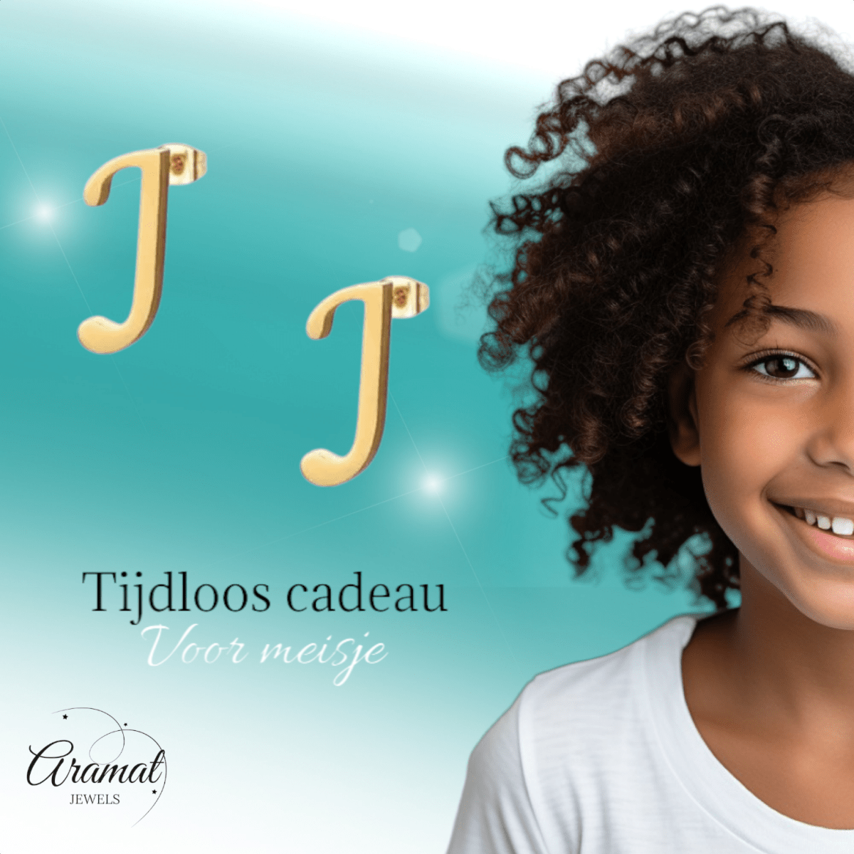 RVS letter J oorstekers goudkleurig - Aramat Jewels - Oorbellen - cadeautip