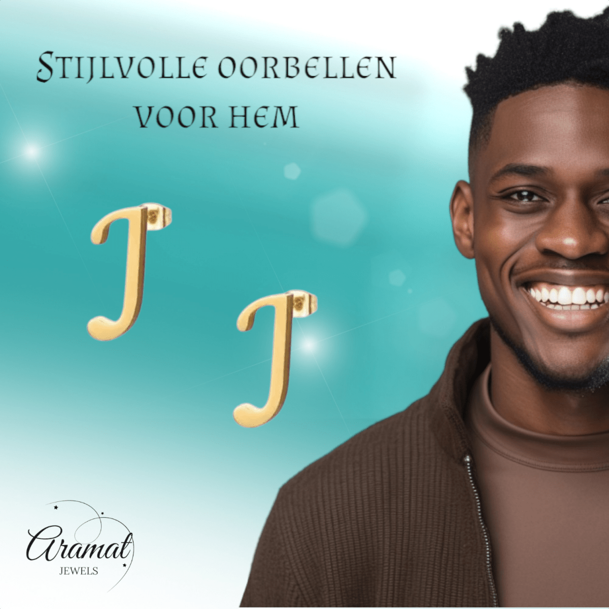 RVS letter J oorstekers goudkleurig - Aramat Jewels - Oorbellen - cadeautip