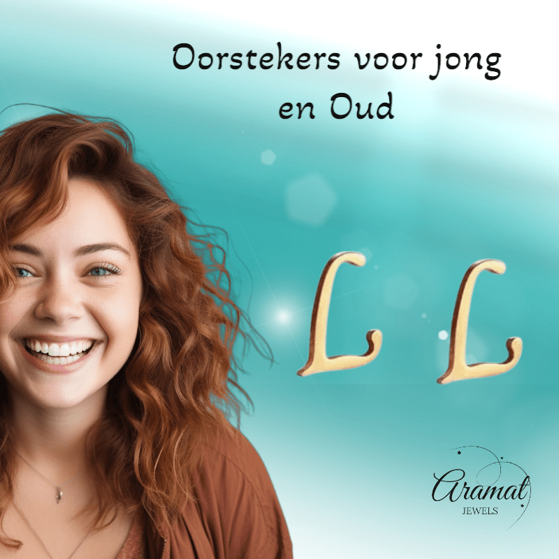 RVS letter L oorstekers goudkleurig - Aramat Jewels - Oorbellen - cadeautip